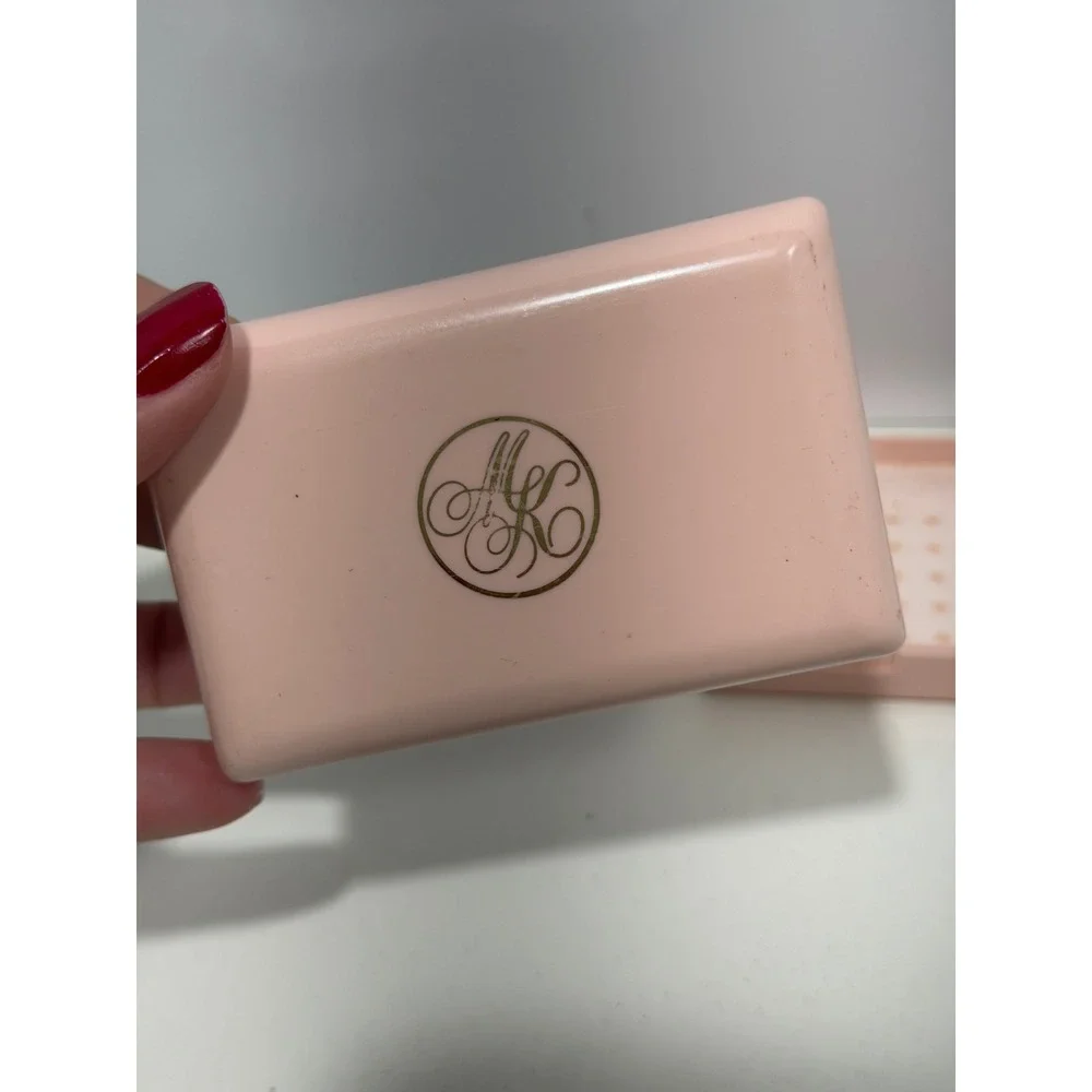 Vintage Mary Kay Pink Travel Soap Dish Case with Draining Tray Gold MK Monogram‎